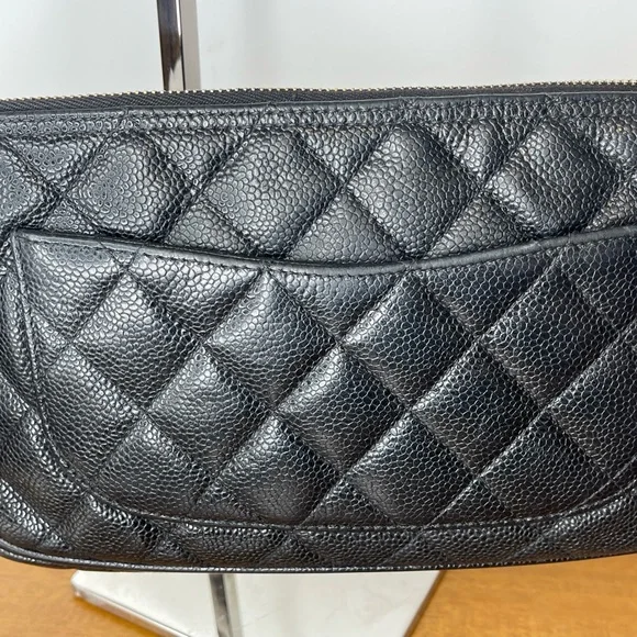 Auth Classic Chanel Black Caviar Hobo Chain Gold HW Handbag Pochette - Picture 7 of 16